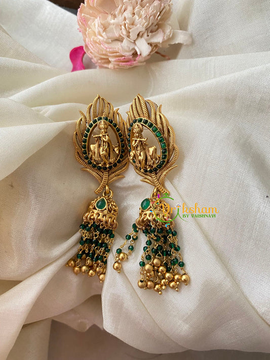 Precious Kemp Krishna Temple Jhumkas-Green-G4413