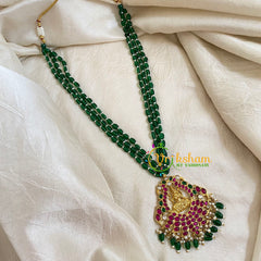 Dark Green Bead Jadau Kundan Pendant Mala -Lakshmi-J1663