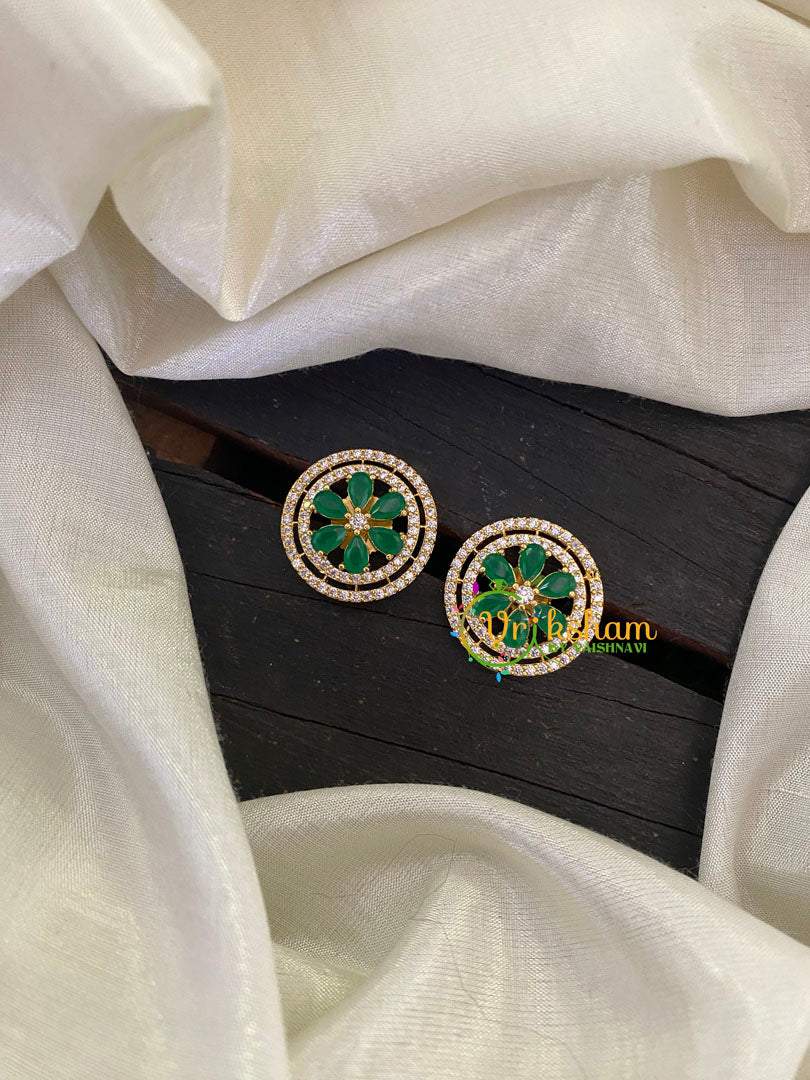 Gold Tone Green American Diamond Stud -G6700