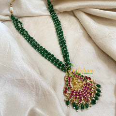 Dark Green Bead Jadau Kundan Pendant Mala -Lakshmi-J1663