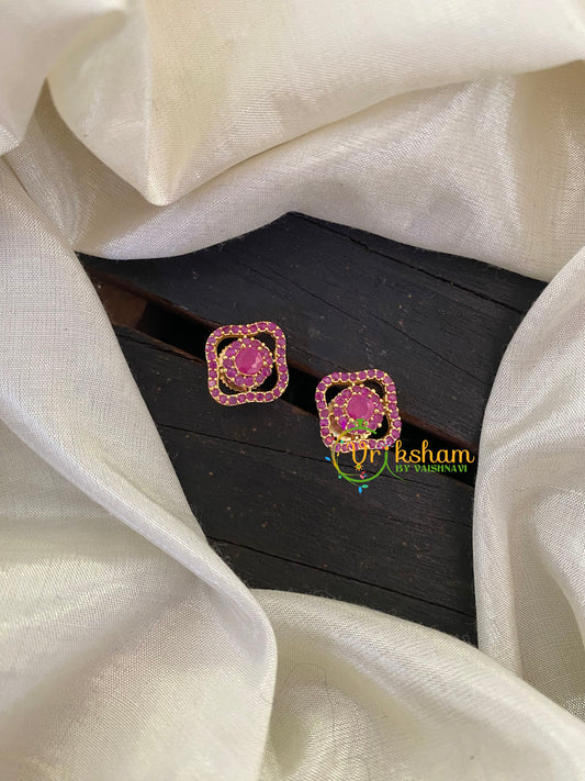 Gold Tone Ruby American Diamond Stud -G6699