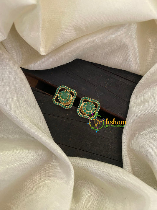 Gold Tone Green American Diamond Stud -G6708