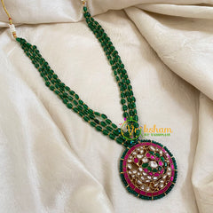 Dark Green Bead Jadau Kundan Pendant Mala -J1666