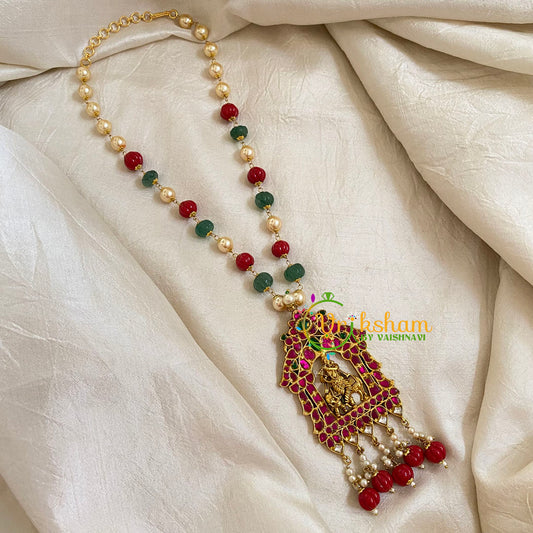 Single Strand Bead Jadau Kundan Pendant Mala -Krishna-J1668