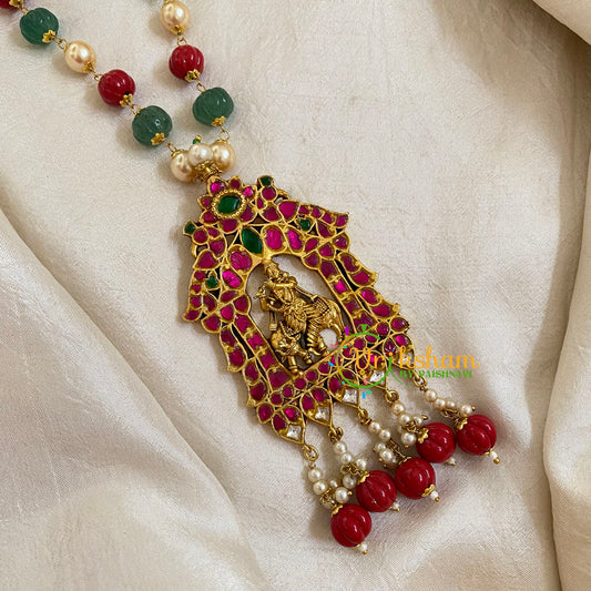 Single Strand Bead Jadau Kundan Pendant Mala -Krishna-J1668