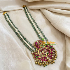 Pearl and Green Bead Jadau Kundan Pendant Mala -Nag-J1669