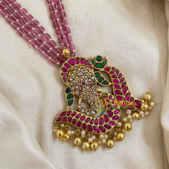 Pink Bead Jadau Kundan Pendant Mala -Ganesh-J1670