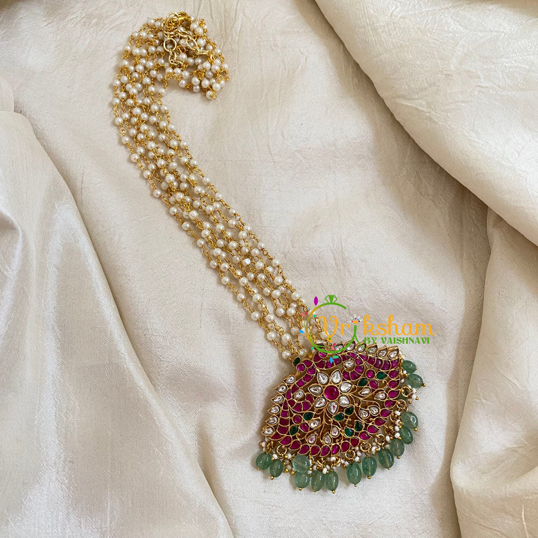 Precious Kundan Jadau Pendant Pearl Mala-J1091