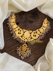 Green Precious Jadau Kundan Short Neckpiece-Pumpkin Beads-J1247