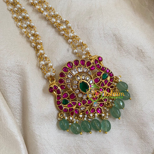 Precious Kundan Jadau Pendant Pearl Mala-J1089