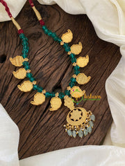 Green Bead Jadau Kundan Short Neckpiece-Maanga Neckpiece-J1249