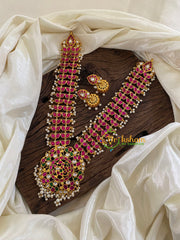 Precious Jadau Kundan Mid Length Neckpiece-Red-Pearl -J1261