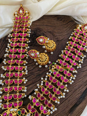 Precious Jadau Kundan Mid Length Neckpiece-Red-Pearl -J1261