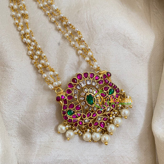 Precious Kundan Jadau Pendant Pearl Mala-J1088