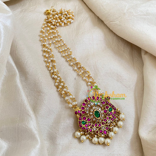 Precious Kundan Jadau Pendant Pearl Mala-J1088