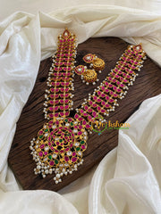 Precious Jadau Kundan Mid Length Neckpiece-Red-Pearl -J1261