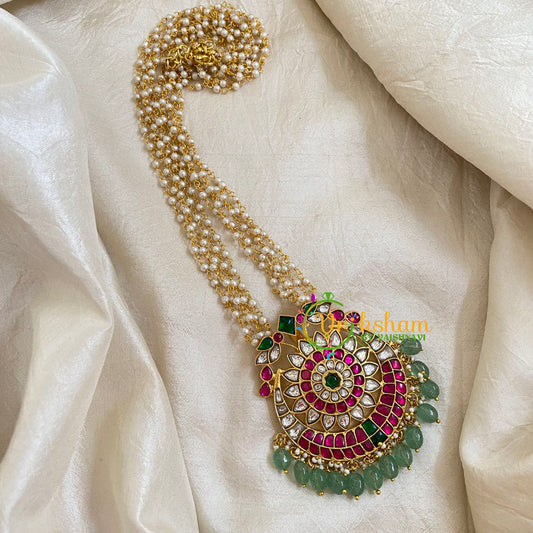 Precious Kundan Jadau Pendant Pearl Mala-J1087