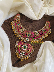 Precious Jadau Kundan Short Neckpiece-Gold Bead Pearl-J1246