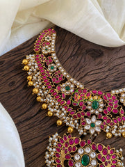 Precious Jadau Kundan Short Neckpiece-Gold Bead Pearl-J1246