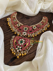 Precious Jadau Kundan Short Neckpiece-Gold Bead Pearl-J1246