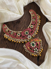 Precious Jadau Kundan Short Neckpiece-Gold Bead Pearl-J1246