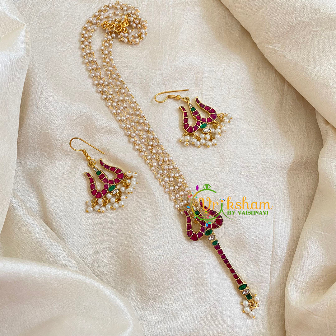 Precious Kundan Jadau Pendant Pearl Mala-Tri Sool Pendant-J1092