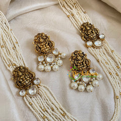 Layered White Bead Jadau Kundan Pendant Mala with Mogappu-Lakshmi -J1696