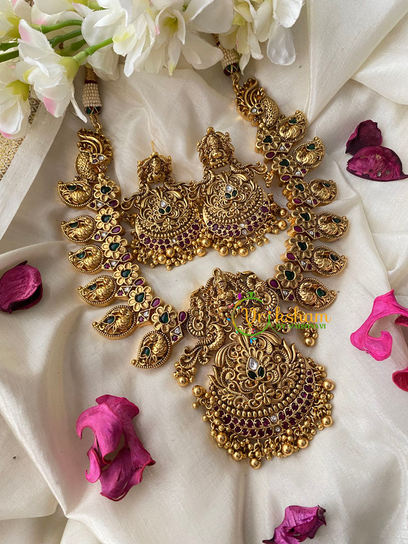 Traditional Lakshmi Pendant Maanga Peacock Neckpiece-Gold Bead-G4448