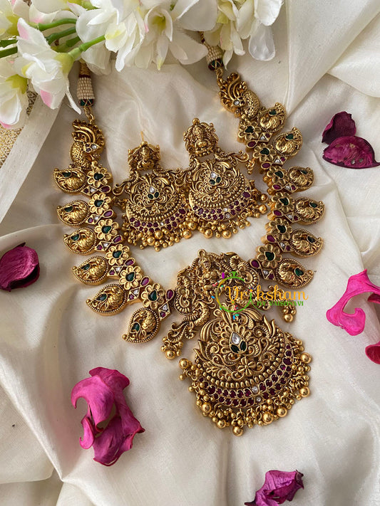 Traditional Lakshmi Pendant Maanga Peacock Neckpiece-Gold Bead-G4448