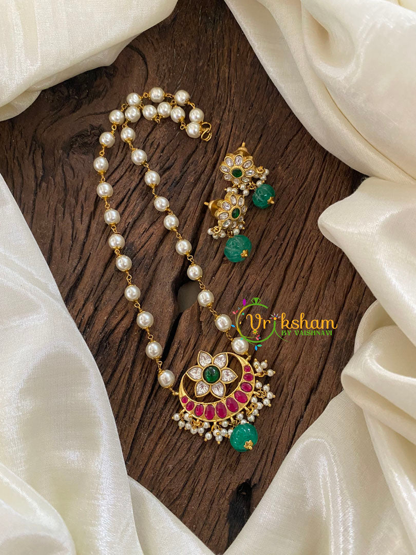 Exquisite Jadau Kundan Pendant Pearl Mala-Chandh Star-J1236