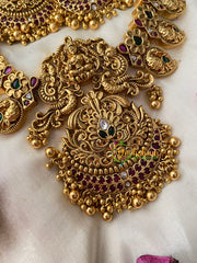 Traditional Lakshmi Pendant Maanga Peacock Neckpiece-Gold Bead-G4448