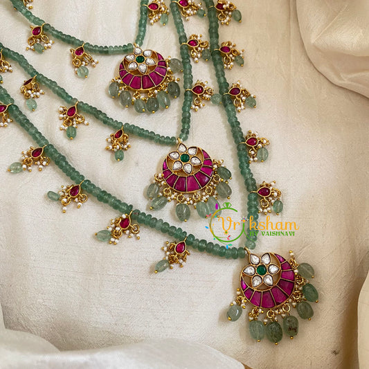 Theen Ladi Bead -3 Layered Jadau Kundan Neckpiece -J1080