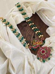 Exquisite Jadau Kundan Pendant Green Bead Mala-Rani Har-J1210