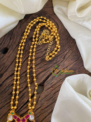 Exquisite Jadau Kundan Pendant Mala-Dual Peacock-Gold Bead Pearl-J1238