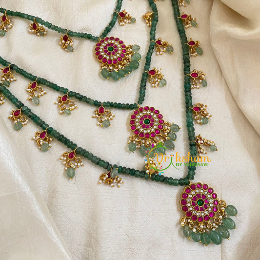 Theen Ladi Bead -3 Layered Jadau Kundan Neckpiece -J1083