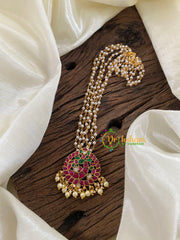 Exquisite Jadau Kundan Pendant Pearl Mala-Peacock-J1235