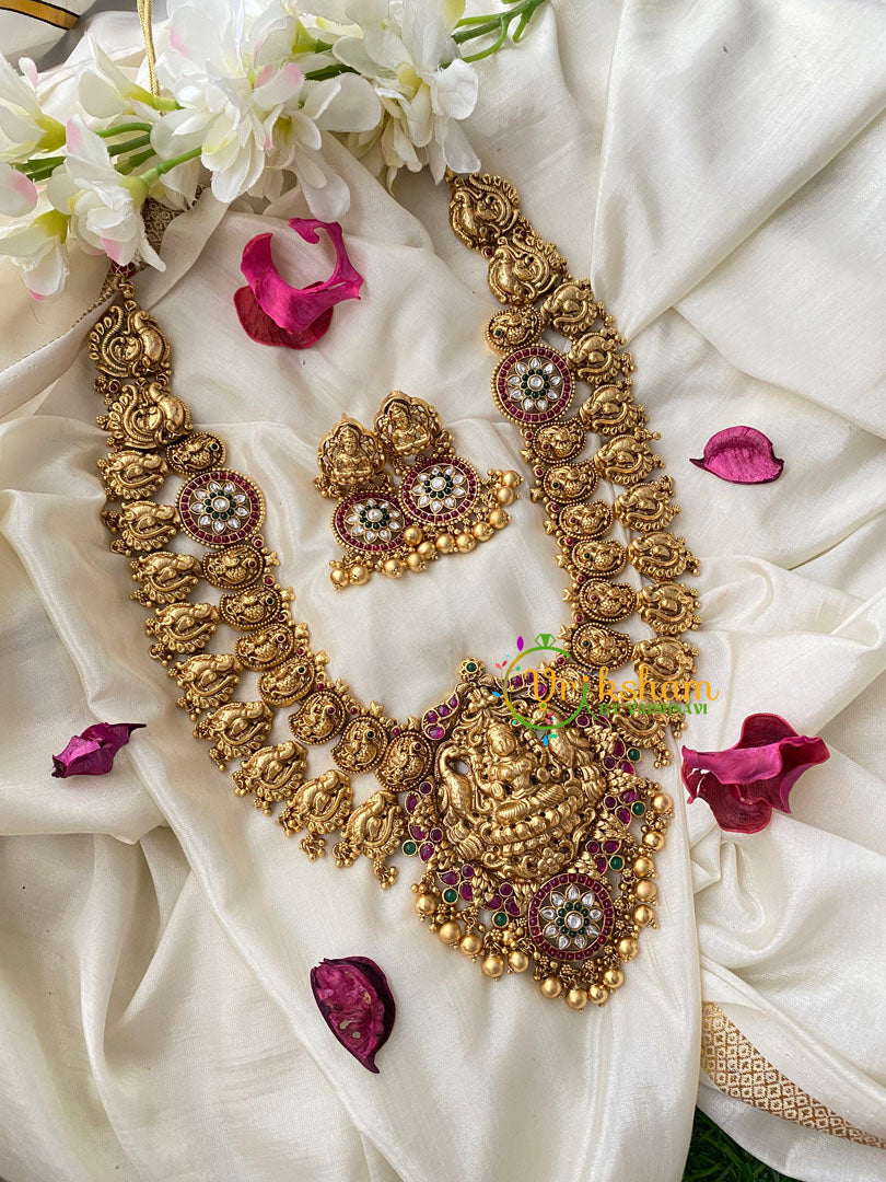 Traditional Lakshmi Pendant Maanga Peacock Neckpiece-Gold Bead-G4517