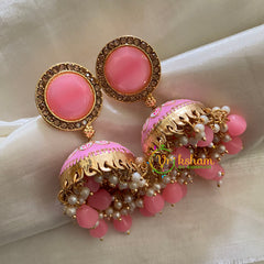 Candy Pink Meenakari Jhumkas-Hand painted-Round Stud-G3704