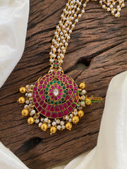 Exquisite Jadau Kundan Pendant Pearl Mala-Gold Bead Pearl-J1234