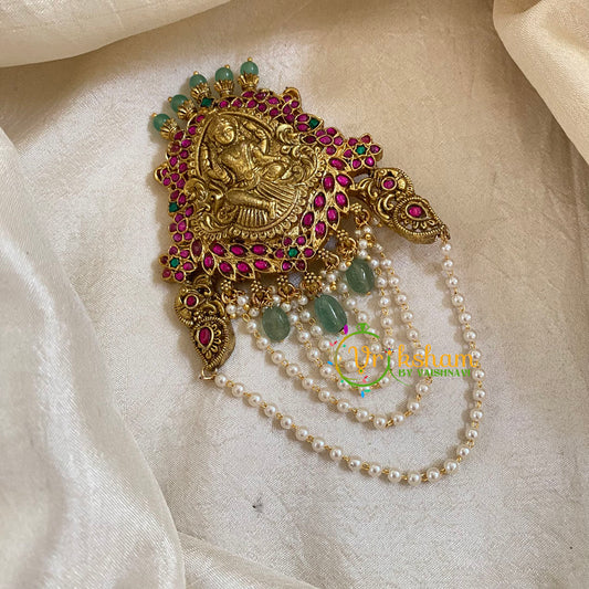 Precious Jadau Kundan Lakshmi Jada Billai with Pearls-Hair Accessory-J1699