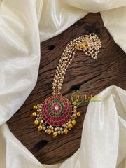 Exquisite Jadau Kundan Pendant Pearl Mala-Gold Bead Pearl-J1234