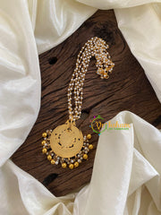 Exquisite Jadau Kundan Pendant Pearl Mala-Gold Bead Pearl-J1234