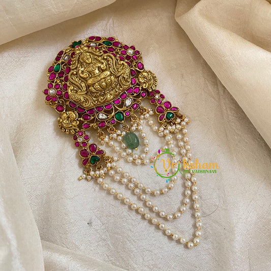 Precious Jadau Kundan Lakshmi Jada Billai with Pearls-Hair Accessory-J1698