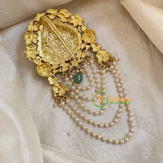 Precious Jadau Kundan Lakshmi Jada Billai with Pearls-Hair Accessory-J1698