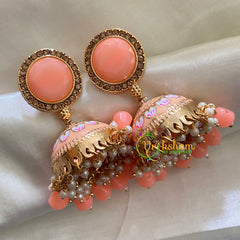 Pastel Orange Meenakari Jhumkas-Hand painted-Round Stud-G3709