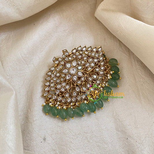 White Precious Jadau Kundan Pendant -Pastel Beads -J1703