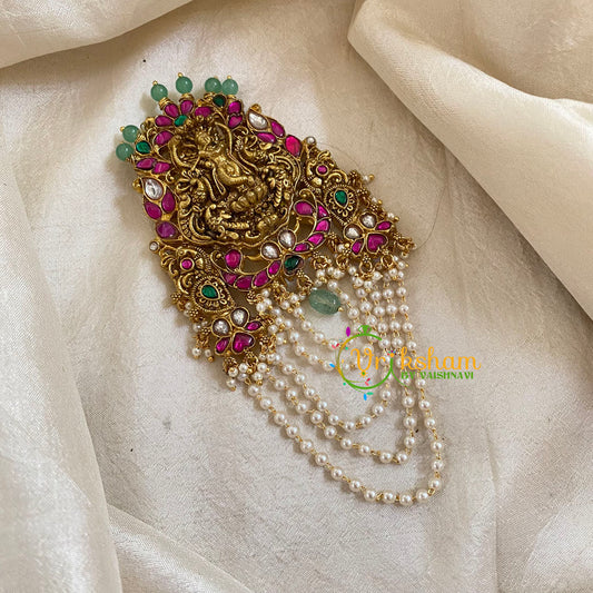 Precious Jadau Kundan Lakshmi Jada Billai with Pearls-Hair Accessory-J1702