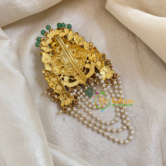 Precious Jadau Kundan Lakshmi Jada Billai with Pearls-Hair Accessory-J1702