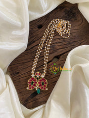 Exquisite Jadau Kundan Pendant Pearl Mala-Dual Paisley-Maanga-Green Bead-J1231