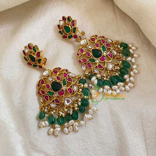 Precious Jadau Kundan Earrings-Green Bead -J1071